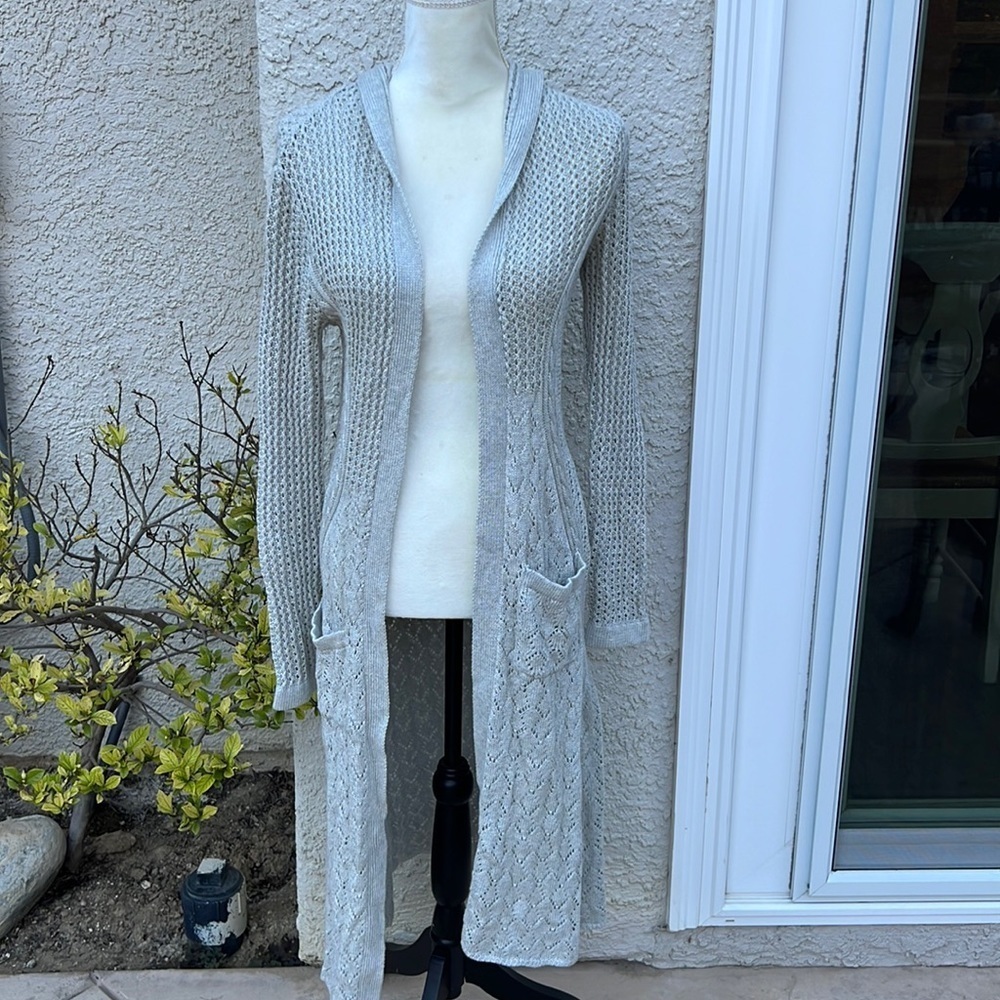 💚Belldini Heather Grey Long Hooded Sweater Cardigan Women's Size M NWT